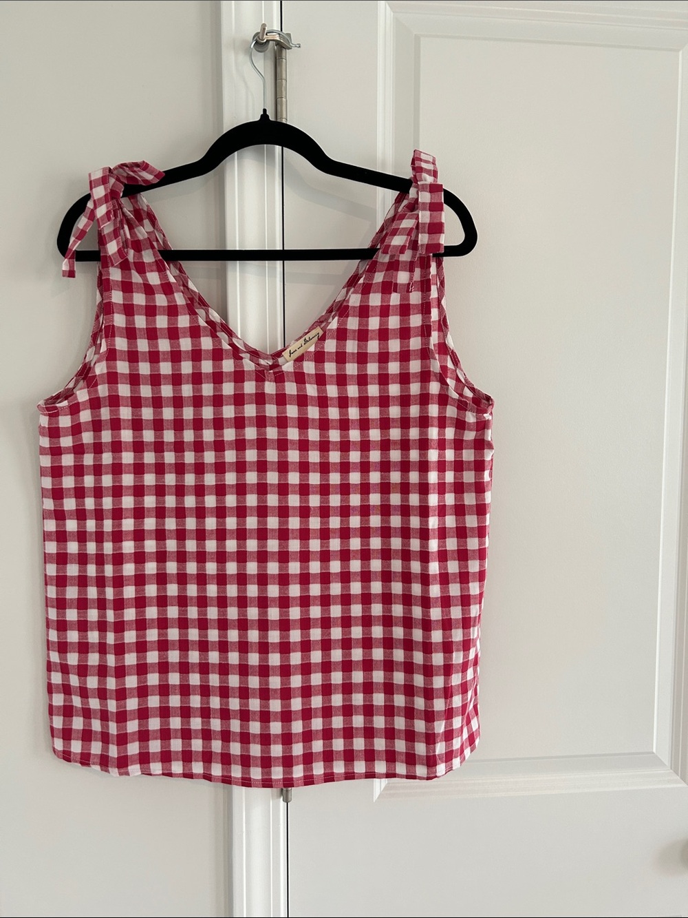 Jane and Delancey Red and White Gingham Tie-Shoulder Camisole